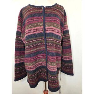 VTG Skyr Womens 100% Wool Cardigan Sweater Multicolor Striped Nordic